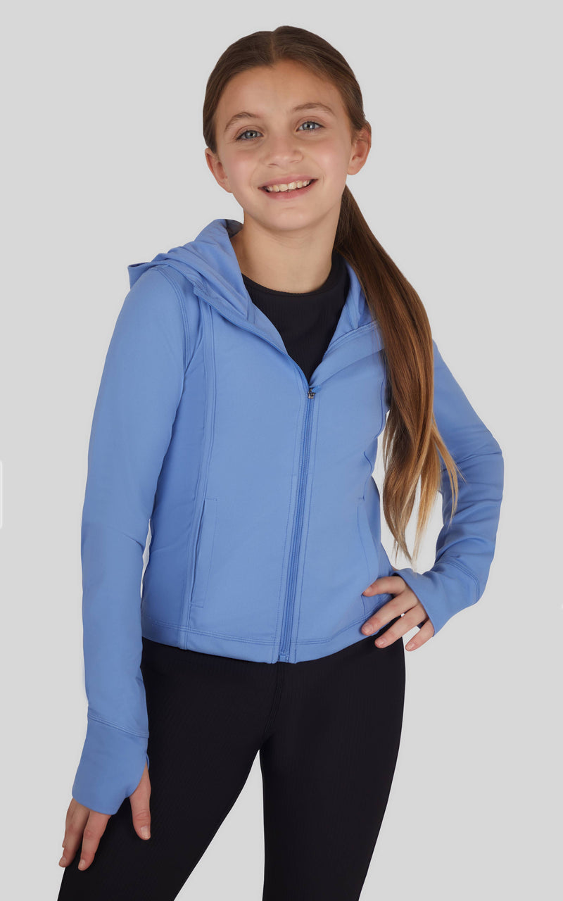 Girls Full Zip Active Jacket with Hood: Black