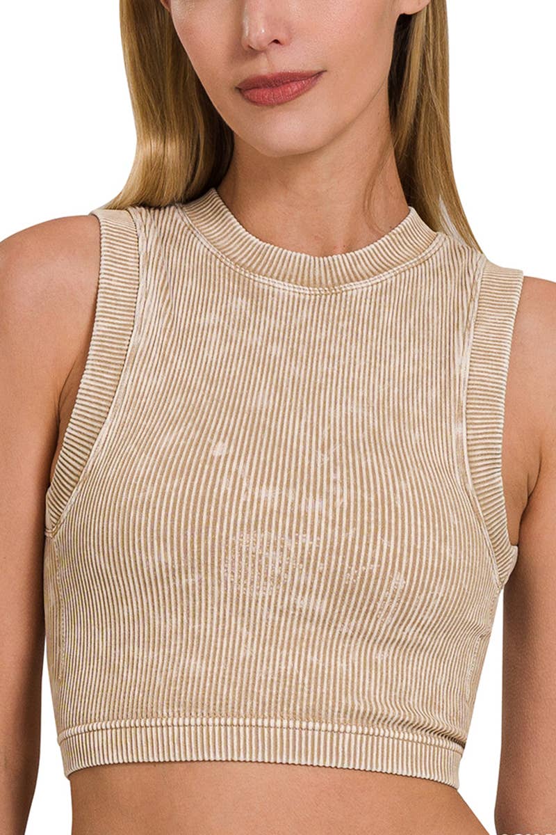 Stella Washed Ribbed  Crop Top W Bra Pad: Multiple Colors