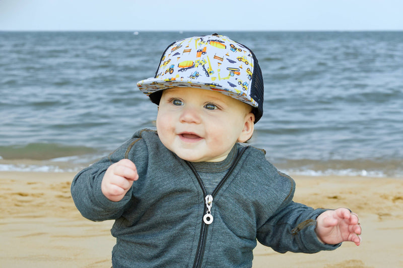 Flat Brim Trucker Hat - Construction Print