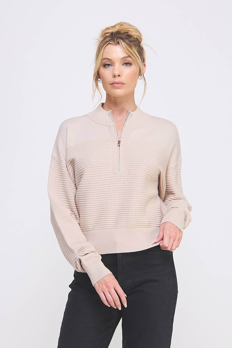 Dolman Half Zip Twin Texture Rib