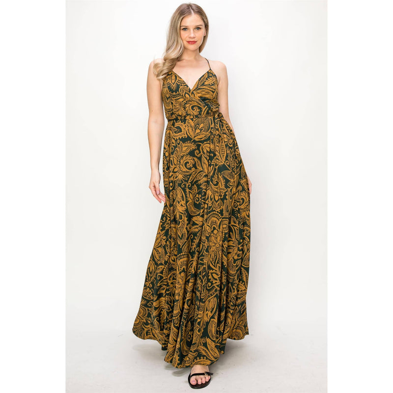Paisley Wrap Maxi Dress- Deep Green