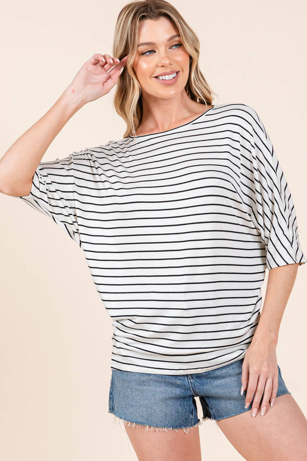 Striped Boat Neck Dolman Top Shirt