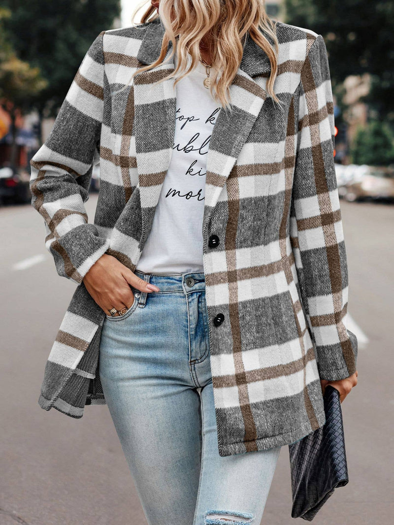 Plaid Open Blazer Jacket