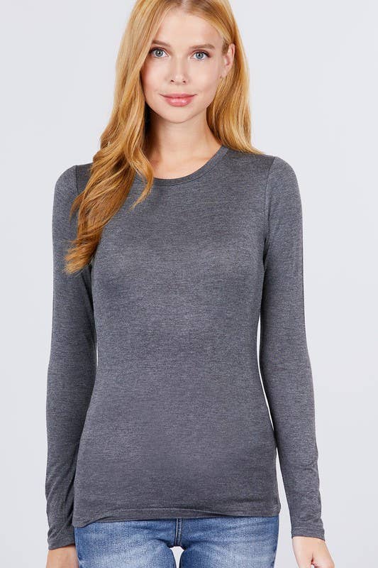 Long Sleeve Crew Neck Top Rayon Spandex Jersey Top