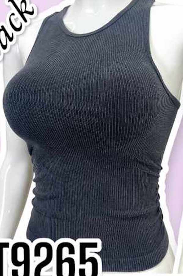 Seamless mineral washed tank top with side shirred style : Green