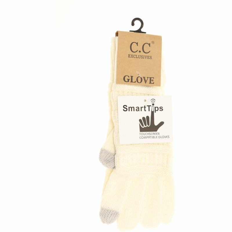 Solid Cable Knit CC Gloves-Black