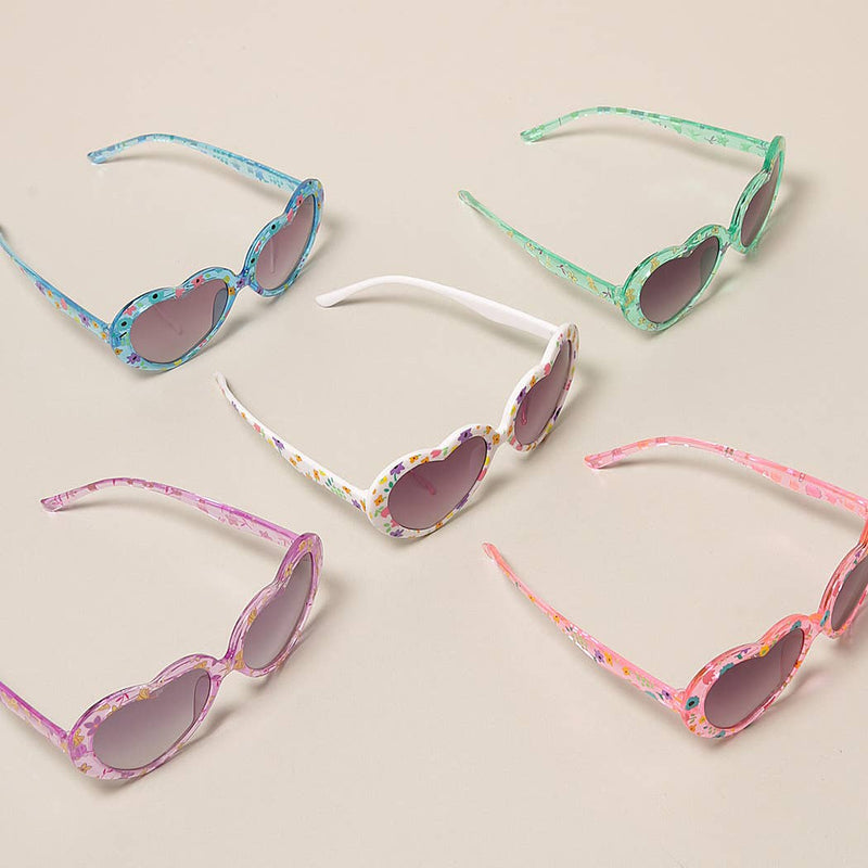 Kids Floral Pattern Heart Shape Sunglasses