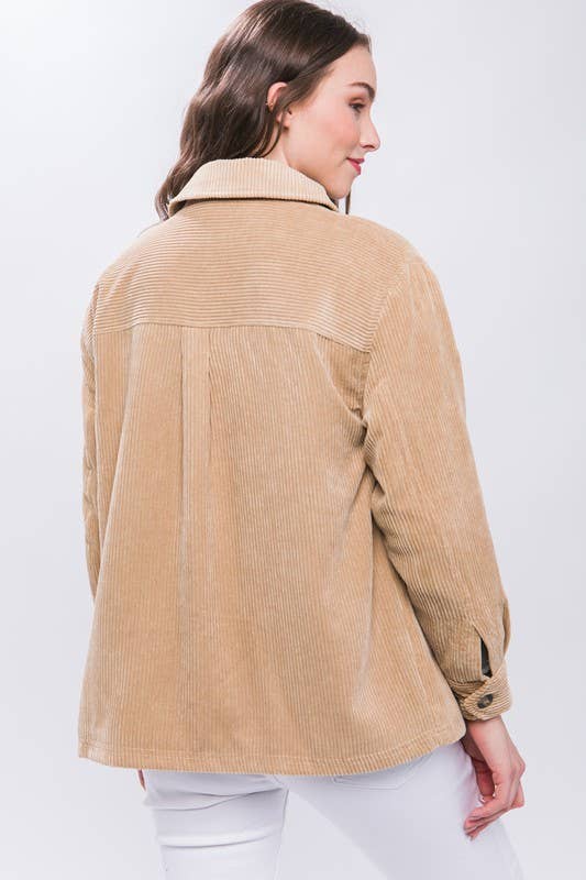 Corduroy Button Up Jacket With Sherpa Lining