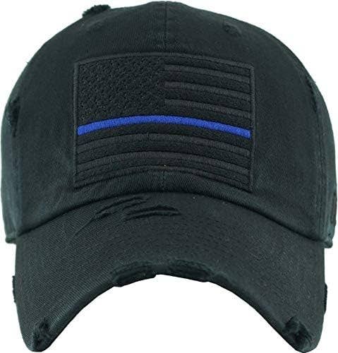 Baseball Cap - American Flag Blue Line - Black