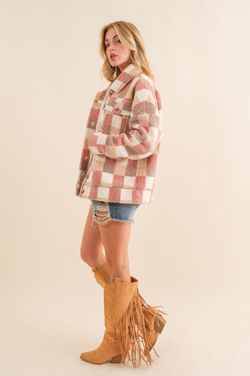 Checkered Teddy Oversized Jacket