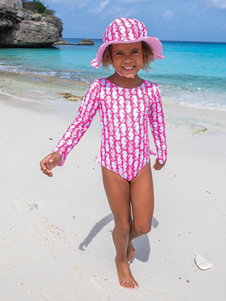 Girls UPF50+ Charlie Long Sleeve Rash Guard Swimsuit: Shiny Pink Scales / Multiple Sizes