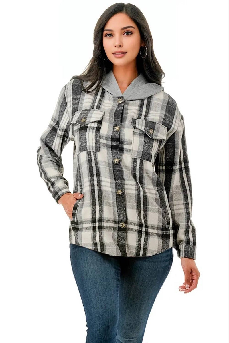 Monica Shacket with Hoodie & Pockets- Multiple
