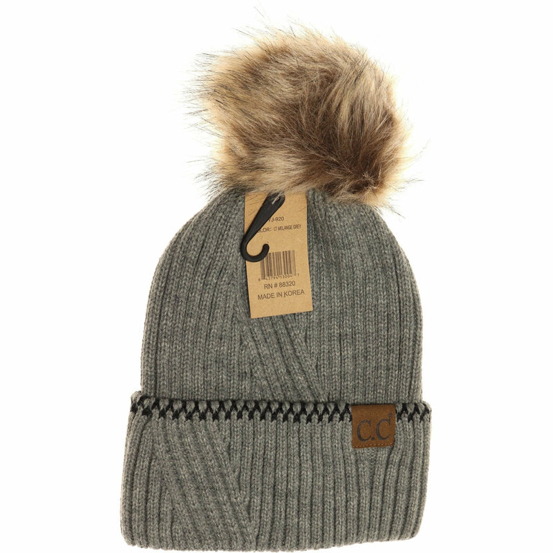 Ribbed Knit Beanie with Accented Cuff