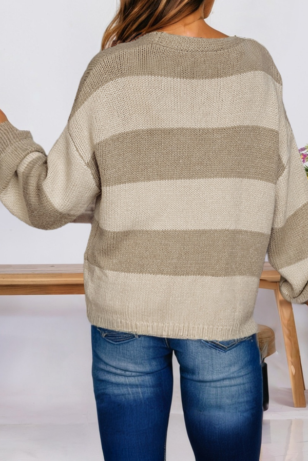 Striped Colorblock Bow Front Knit Sweater Cardigan (S-XL)