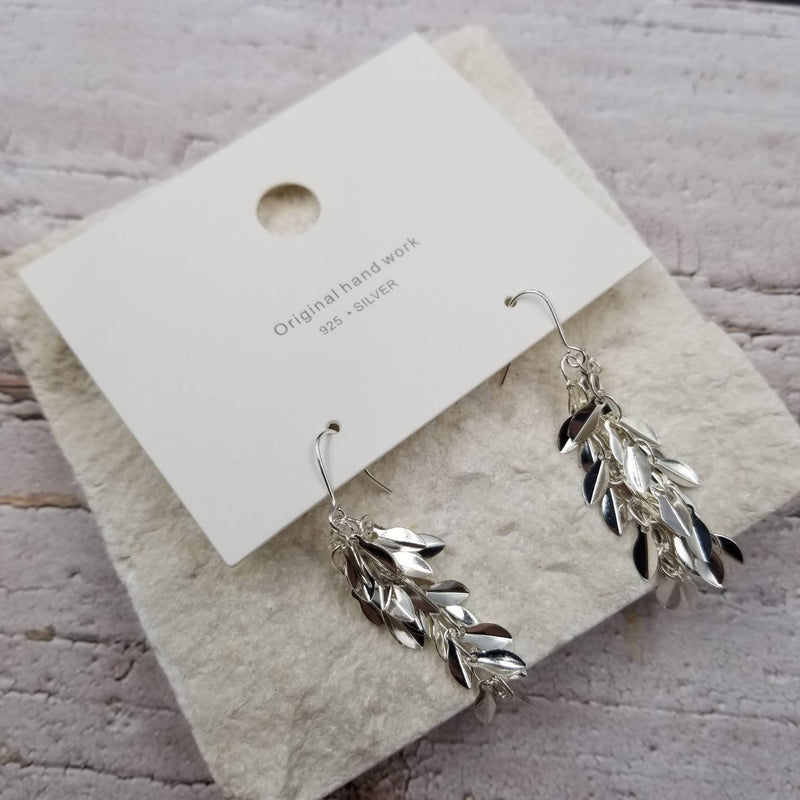 Stacked Silver Leaf Tassel Earrings