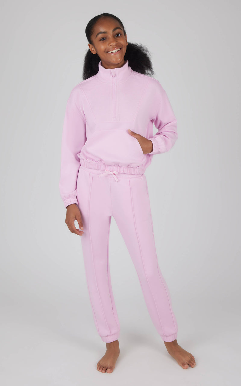 Girls 1/2 Zip Sweatshirt and Jogger Set: Dusty Blue