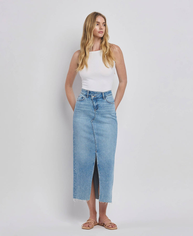 Criss Cross Split Denim Skirt by Vervet