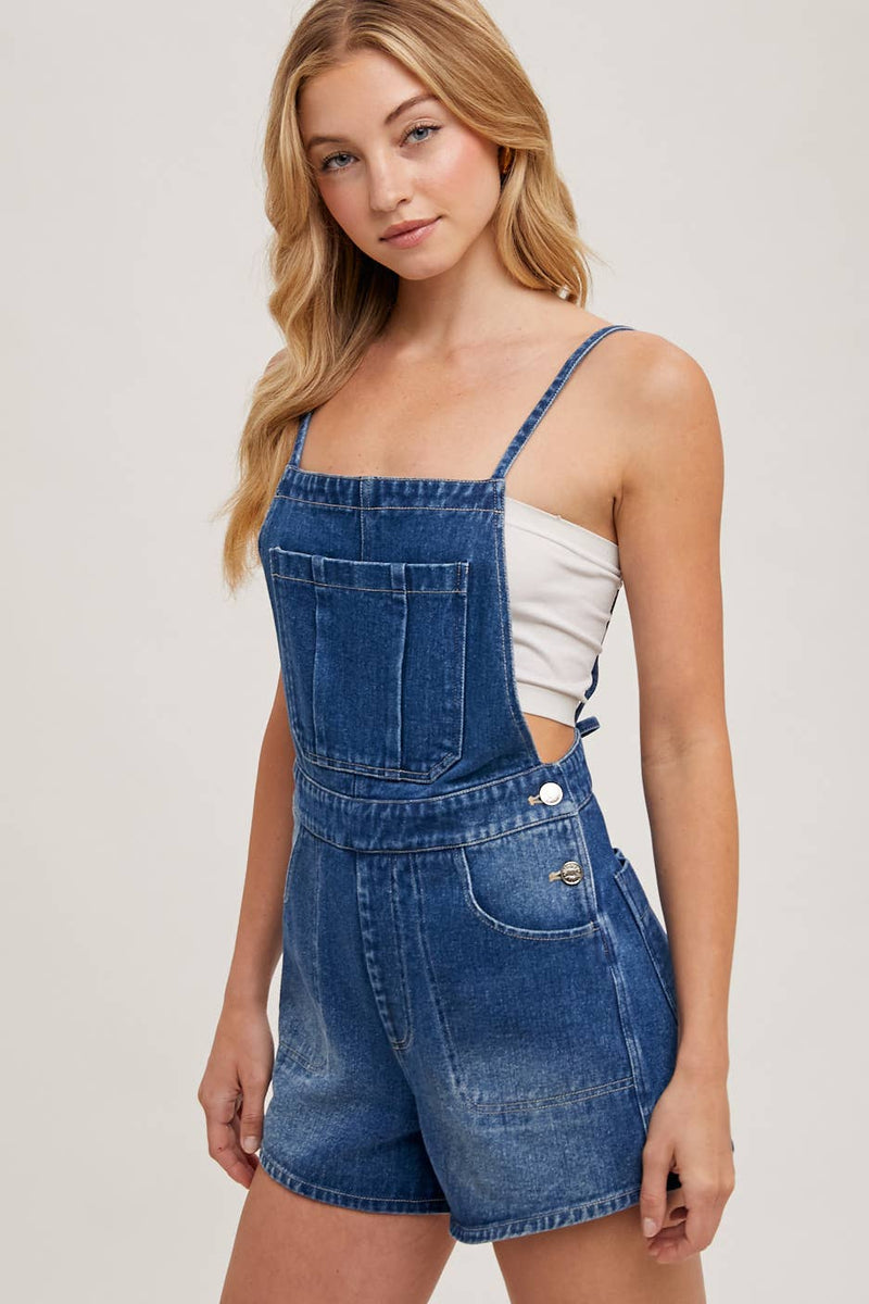 Bow Tie Denim Overall Shorts