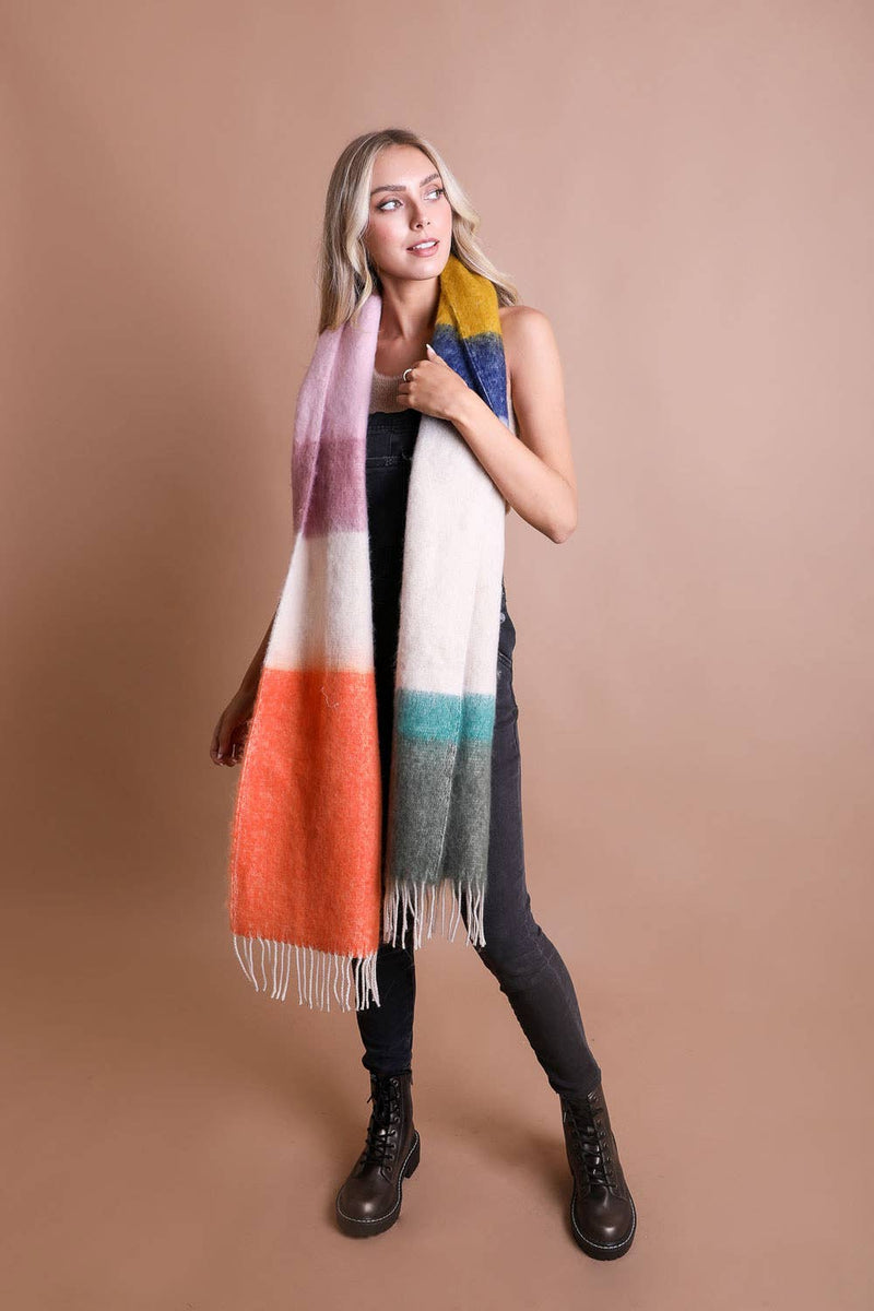 Winter Color Block Faux Mohair Scarf