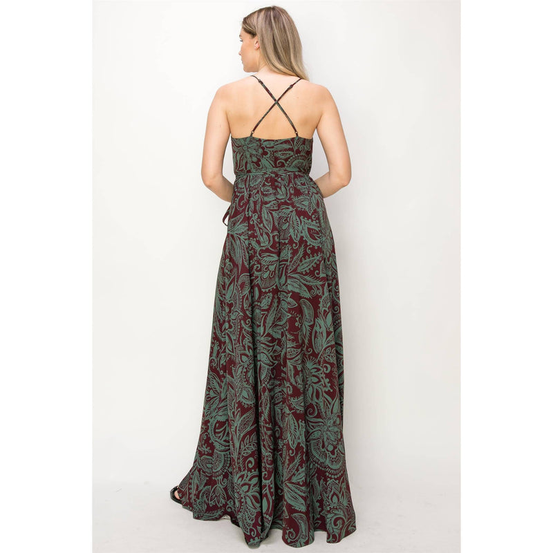 Paisley Wrap Maxi Dress- Deep Green
