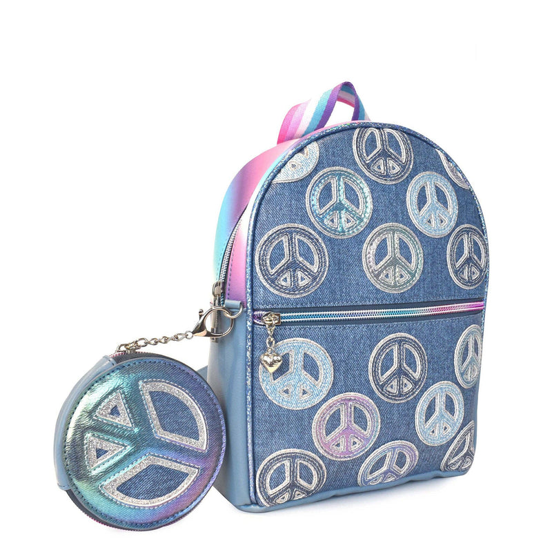Peace Sign Denim Mini Backpack & Coin Purse
