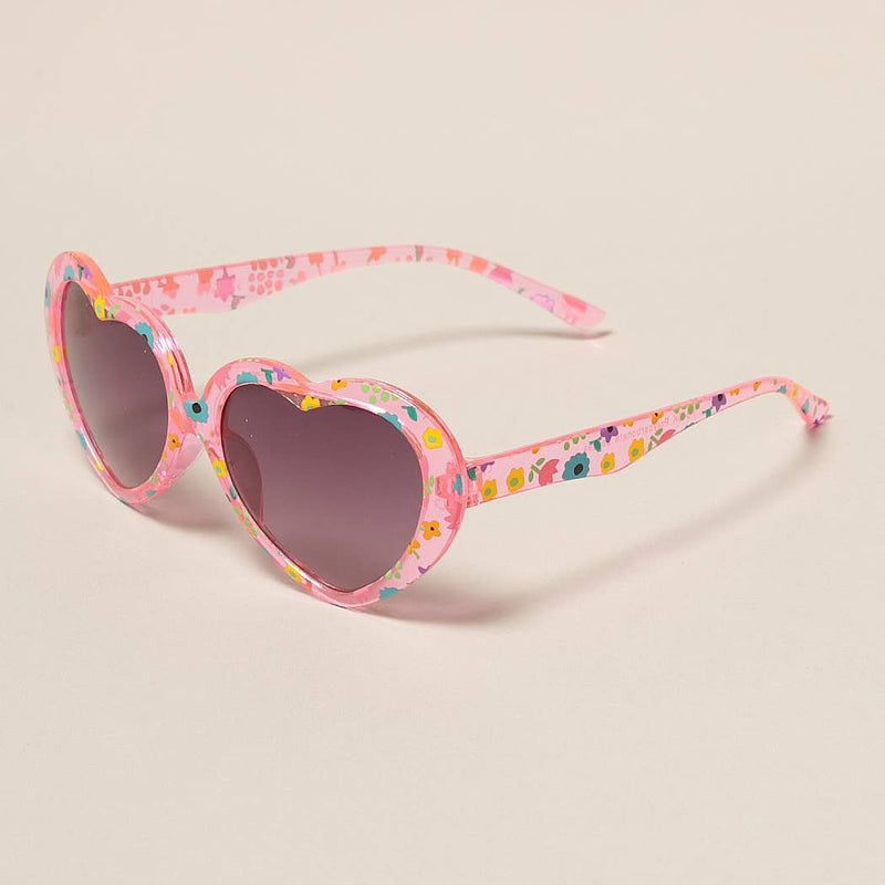Kids Floral Pattern Heart Shape Sunglasses