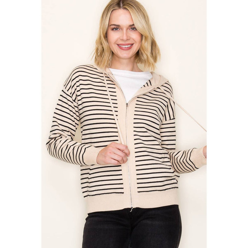 Striped Zip Up Cardigan