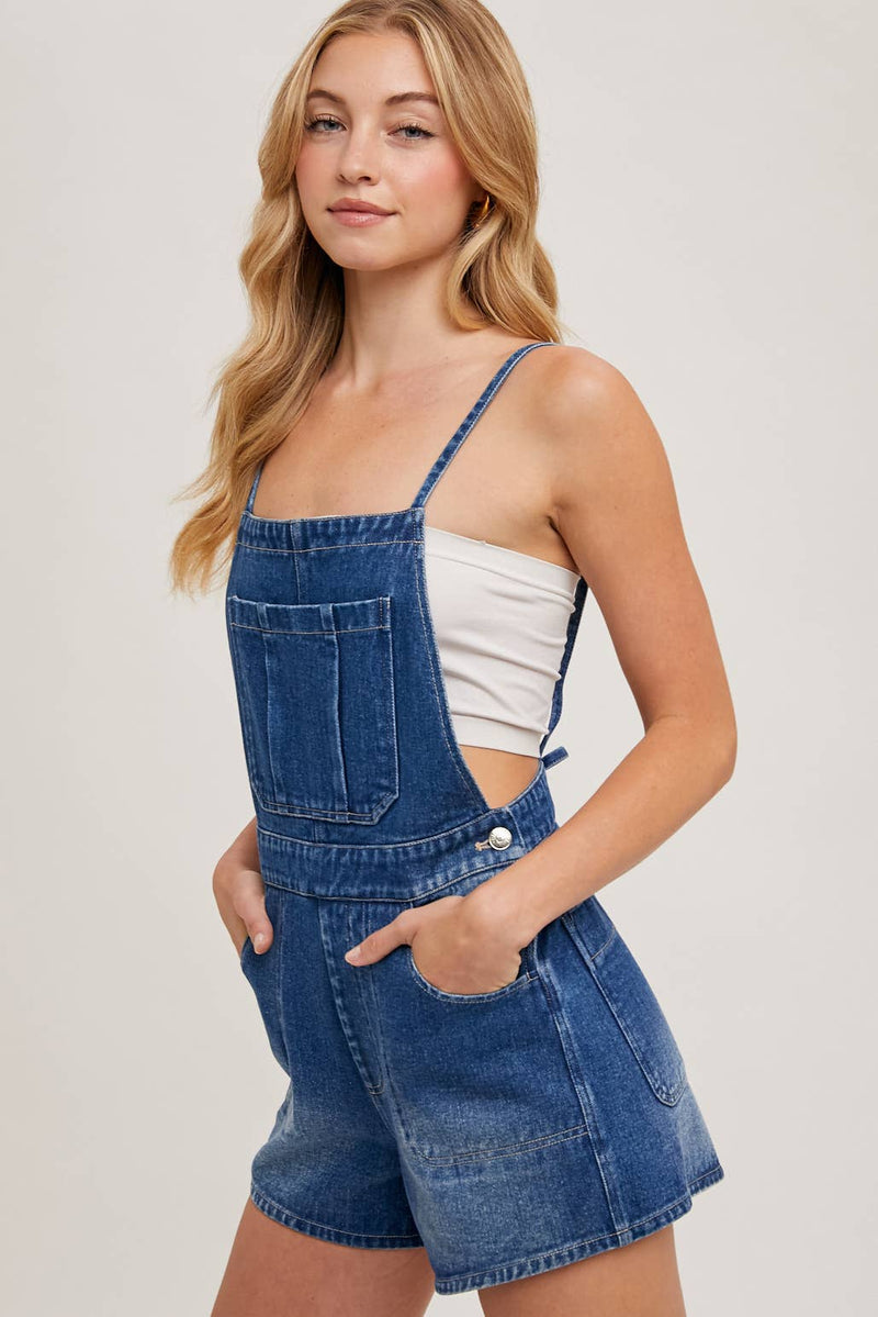 Bow Tie Denim Overall Shorts