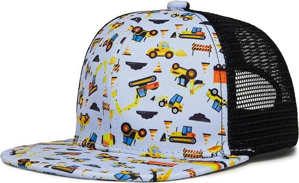 Flat Brim Trucker Hat - Construction Print