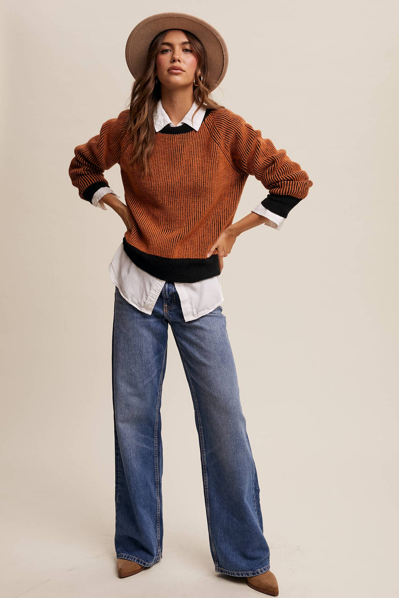 Colorblock Striped Ribbed Sweater
