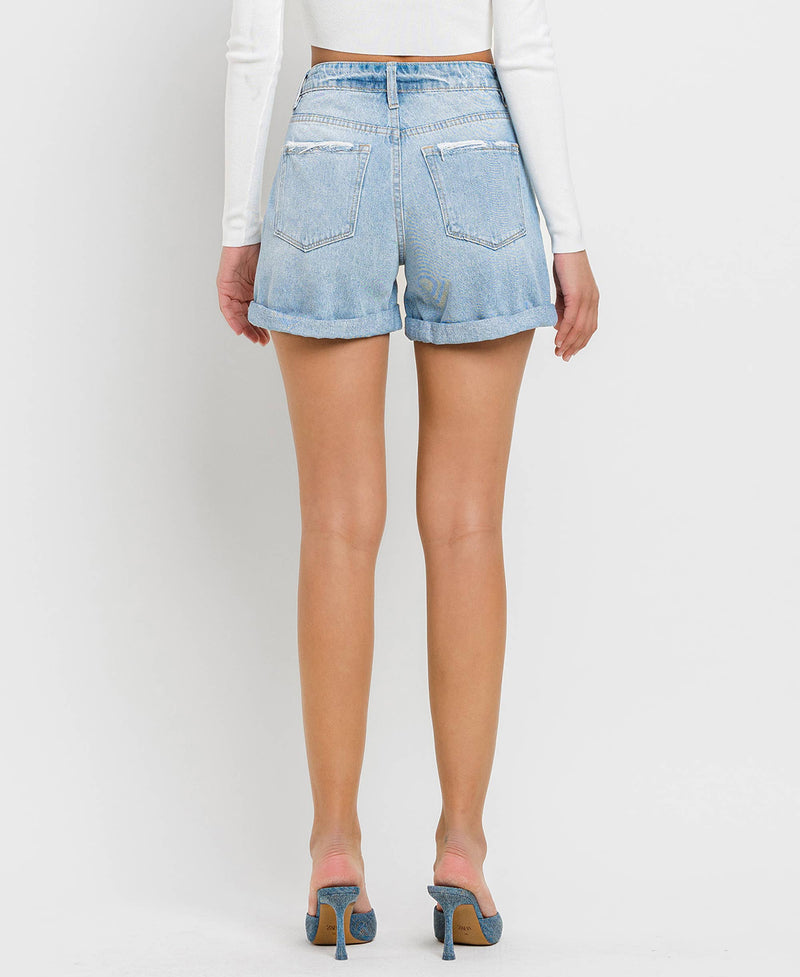 Mid Rise Double Cuff Boyfriend Shorts
