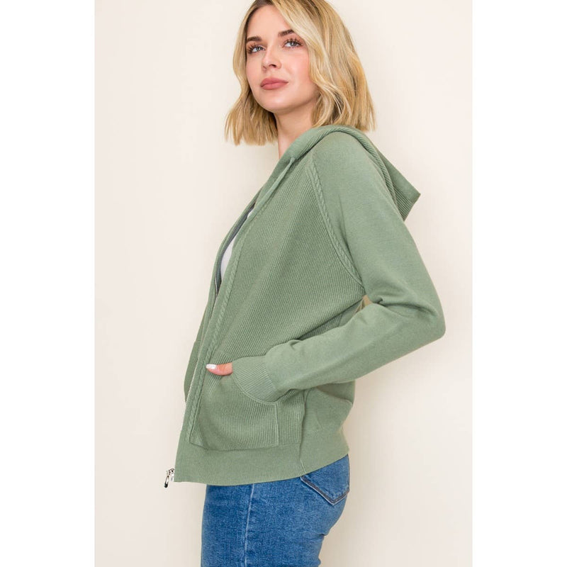 ZIP UP WAFFLE TEXTURED HOODIE JACKET
