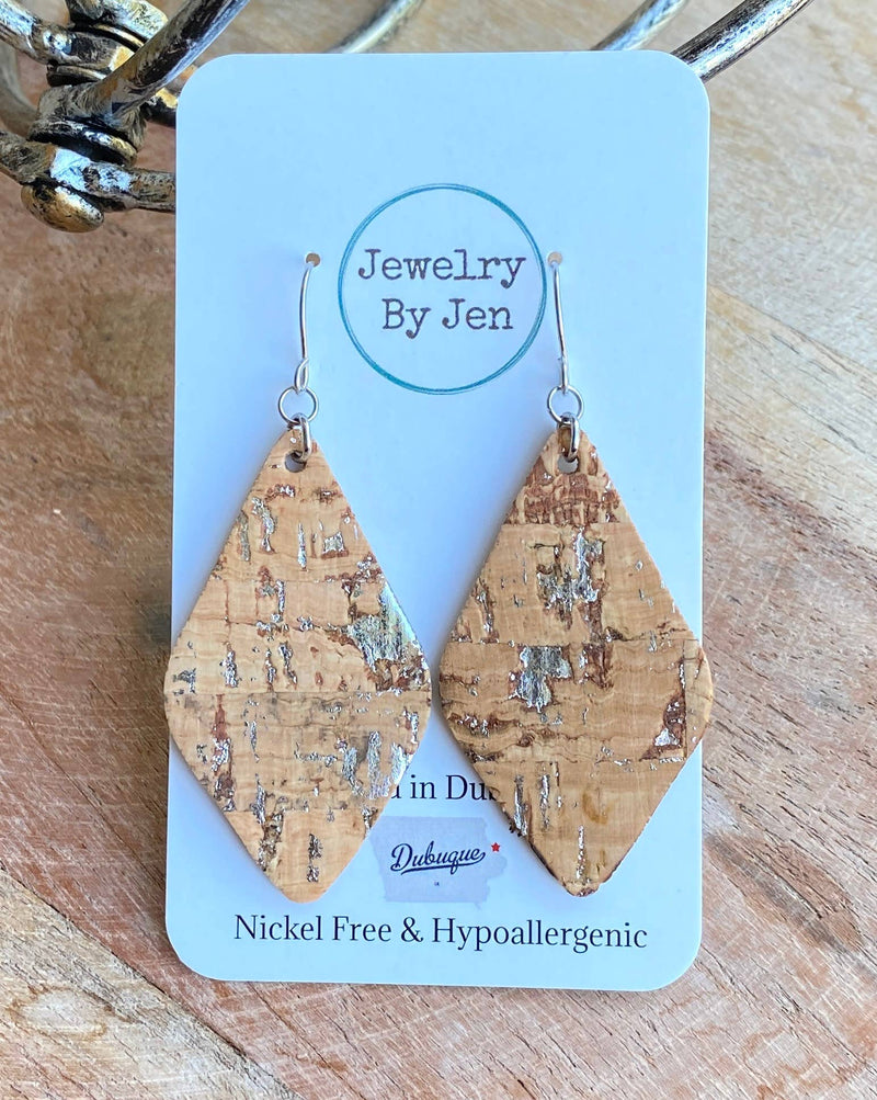 Lora Earrings: Cork w/Silver Accents
