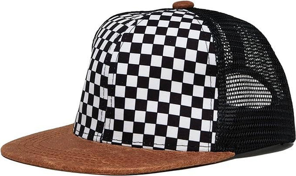 Flat Brim Trucker Hat - Checker/Faux Leather Brim: Medium/Large (2-9 Years)