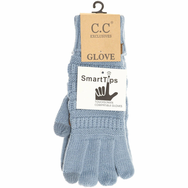 Solid Cable Knit CC Gloves-Black