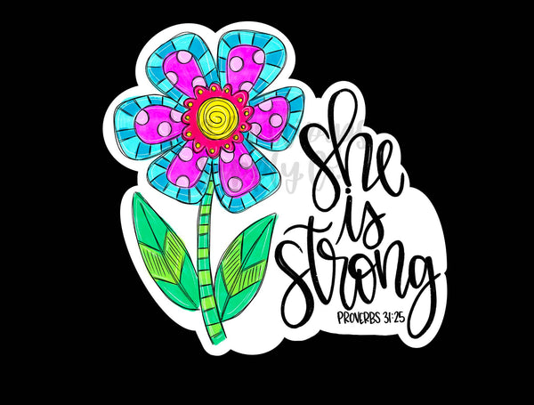 She is Strong Floral Sticker