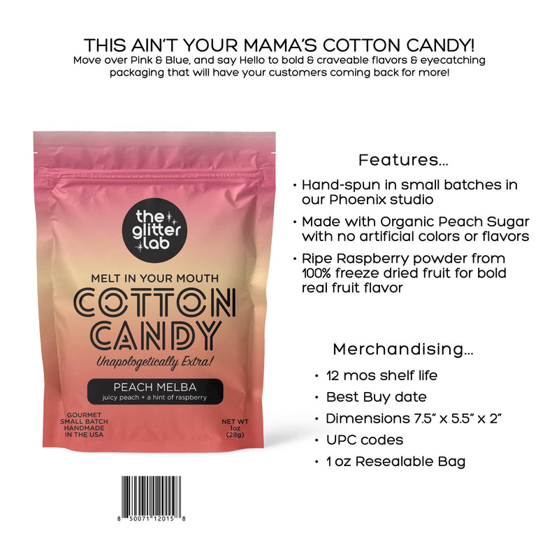 Peach Melba Gourmet Cotton Candy - Small Batch Treats