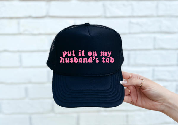 Leanna Spriggle Custom- Husband's Tab Black Trucker Hat