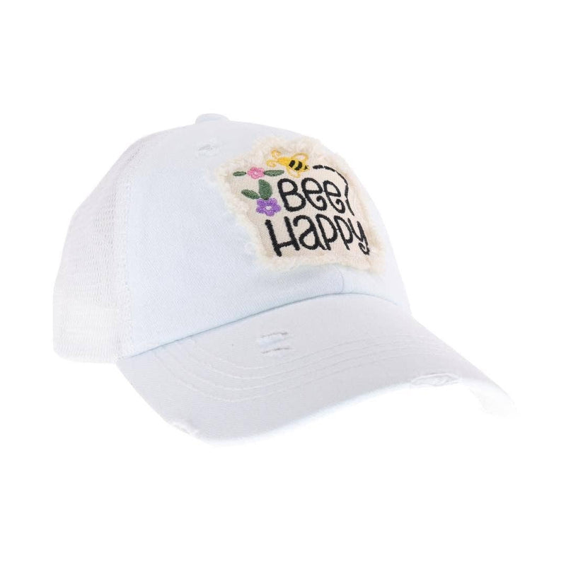 KIDS Embroidered Bee HappyHat: Yellow