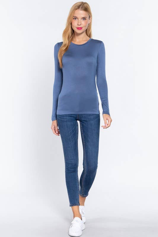 Long Sleeve Crew Neck Top Rayon Spandex Jersey Top