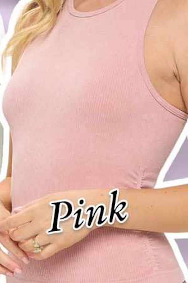 Seamless mineral washed tank top with side shirred style : Green