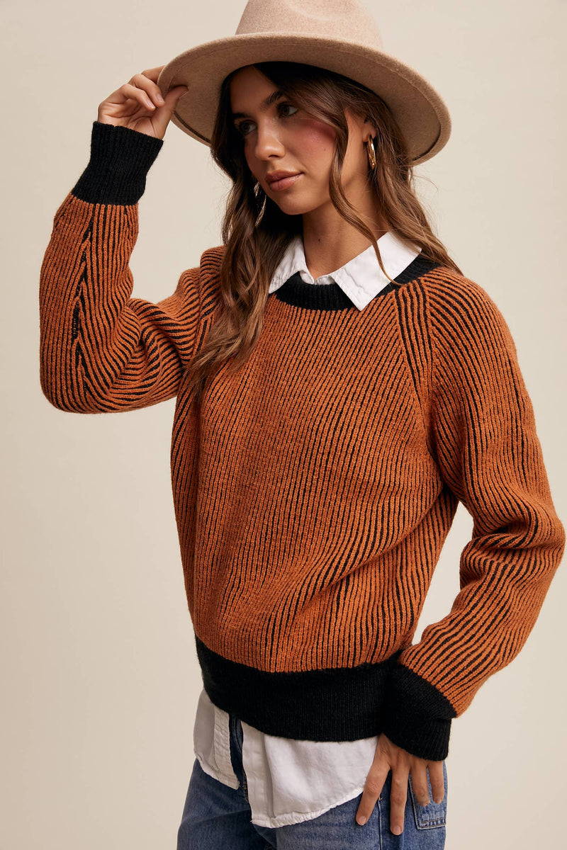 Colorblock Striped Ribbed Sweater