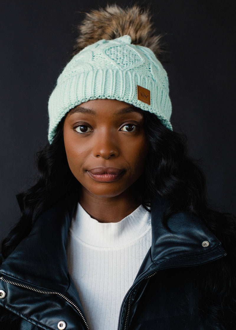 Yoith Mint Cable Knit Pom Hat