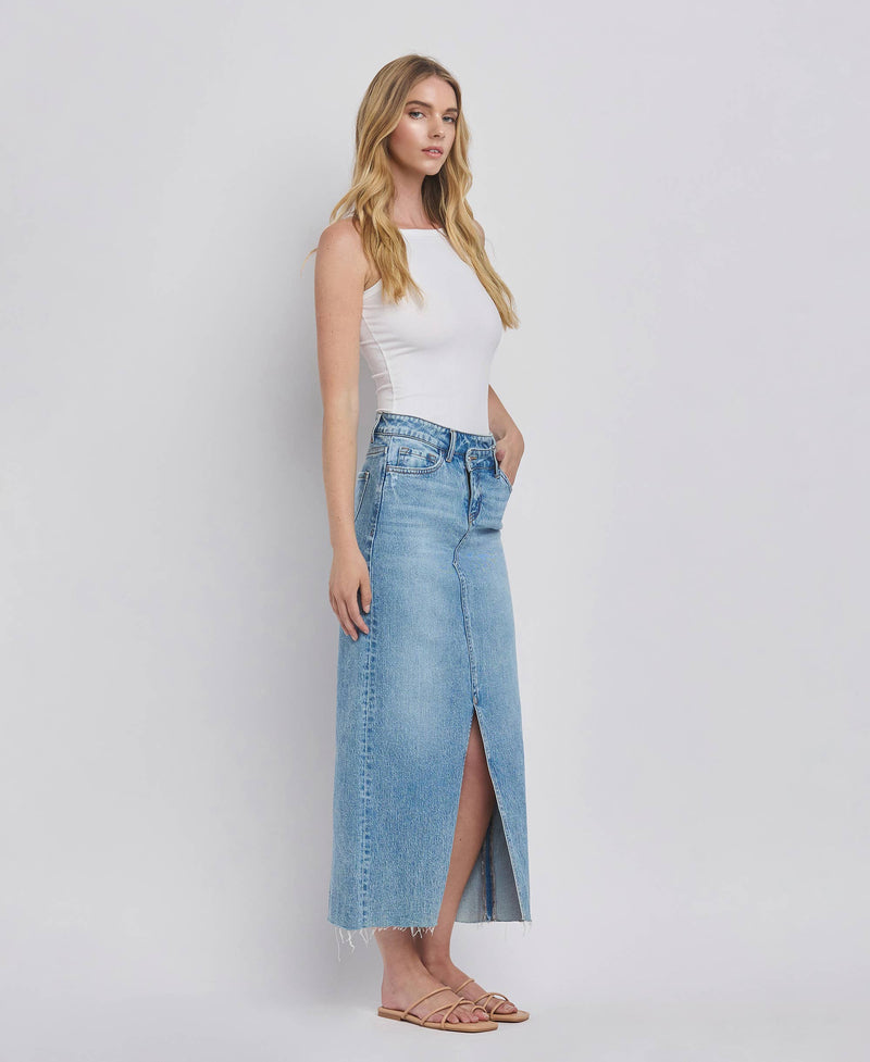 Criss Cross Split Denim Skirt by Vervet