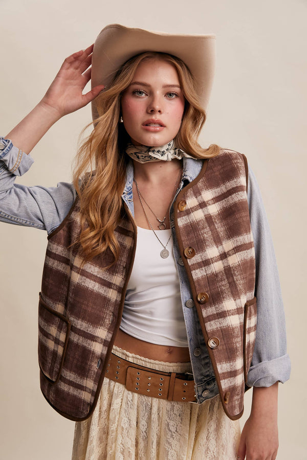 Riana eversible Plaid Sherpa Vest