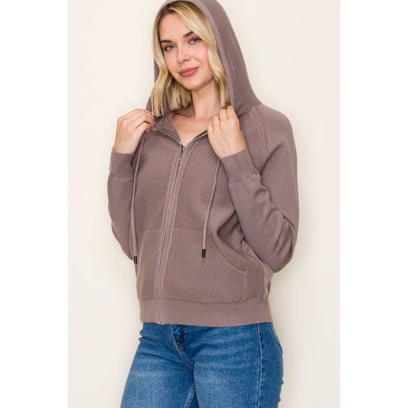 ZIP UP WAFFLE TEXTURED HOODIE JACKET