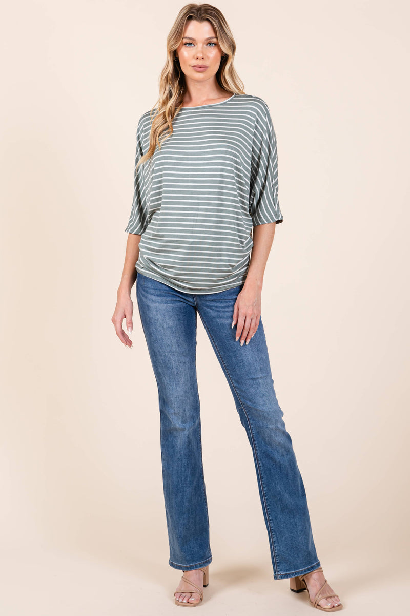 Striped Boat Neck Dolman Top Shirt