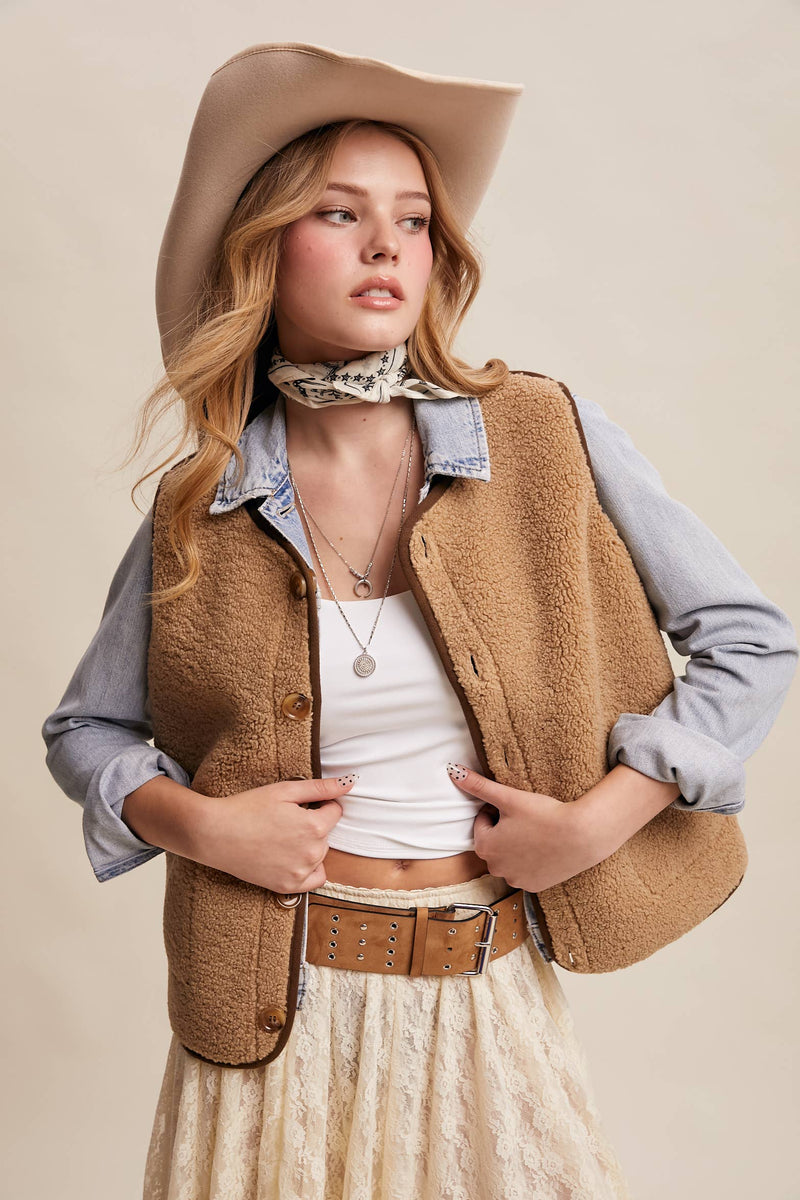 Riana eversible Plaid Sherpa Vest