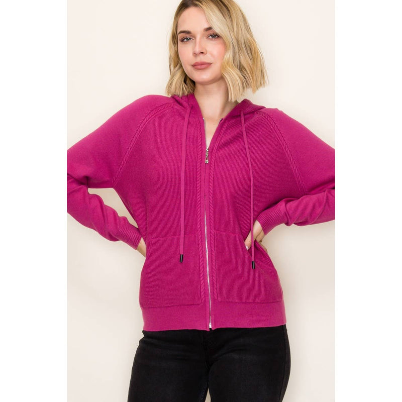 ZIP UP WAFFLE TEXTURED HOODIE JACKET