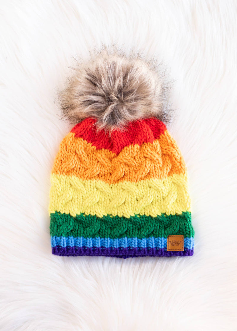 Classic Rainbow Stripe Pom Hat